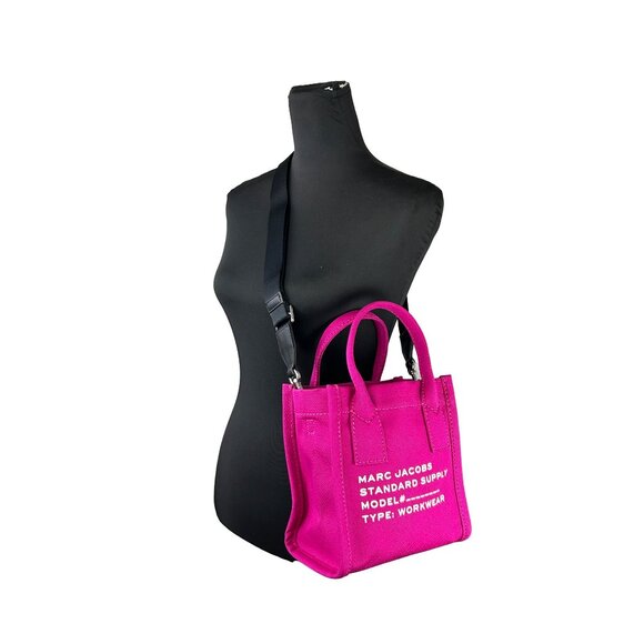 Marc Jacobs Canvas Small Shoulder Crossbody Tote Purse Lipstick Pink Handbag - Picture 2 of 4